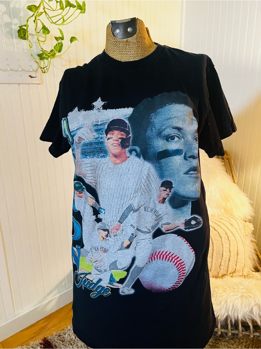 Men's Graphic Baseball T-Shirt in Black - Vintage Player Collage